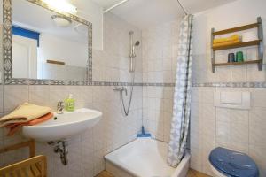 y baño con lavabo, ducha y aseo. en Apartment Eulenhof 2, en Bordelum