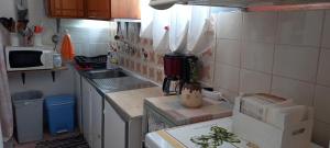 a small kitchen with a sink and a counter at Elizas house in Nea Makri