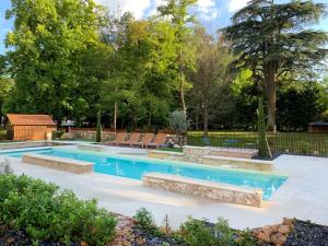 a swimming pool with lounge chairs in a yard at CHATEAU DE QUINCEY in Quincey