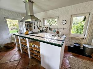 een keuken met een wastafel en een aanrecht bij Haus Horizont in Sierksdorf
