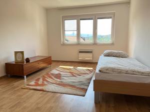 - une chambre avec un lit, une commode et une fenêtre dans l'établissement Timeless Sarajevo Apartment, à Sarajevo