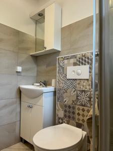 塞拉耶佛的住宿－Timeless Sarajevo Apartment，一间带卫生间和水槽的小浴室