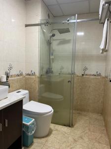 a bathroom with a shower and a toilet and a sink at Sunshineview Sapa Hotel in Sa Pa