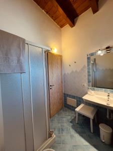 a bathroom with a shower and a sink at Hotel La Borgata in San Pantaleo