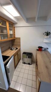 una pequeña cocina con fregadero y encimera en location front de mer Plein Soleil, en Le Crotoy