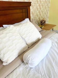 a white bed with two pillows on top of it at Dangotte Residence Lounge in Kabale