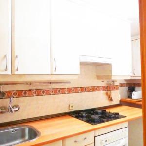 埃納雷斯堡的住宿－Apartamento En Alcalá De Henares，厨房配有水槽和炉灶 顶部烤箱