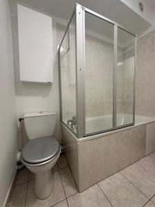 een badkamer met een toilet en een douche bij Appartement cosy, proche Paris in Rosny-sous-Bois