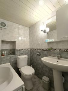 ein Badezimmer mit einem weißen WC und einem Waschbecken in der Unterkunft Guest House Lili in Batumi