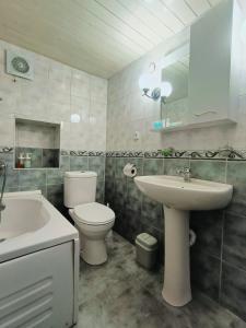 a bathroom with a toilet and a sink and a tub at Guest House Lili in Batumi +33 photos