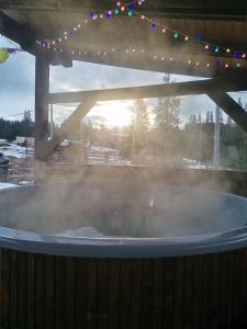 a hot tub with steam coming out of it at Izvorul Prigoanei in Tău Bistra
