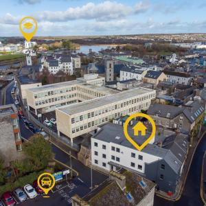 an overhead view of a city with a building at The Abbeygate Townhouse in Galway