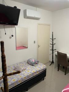 um quarto com uma cama e uma televisão na parede em Pousada Aeroporto Viracopos Campinas em Viracopos