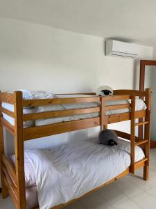 two bunk beds in a white room with a stuffed animal at La casa degli Ulivi in Camporosso