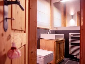 a bathroom with a sink and a toilet and a mirror at Chalet Chalet Olivier by Interhome in Villars-sur-Ollon