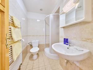 biała łazienka z toaletą i umywalką w obiekcie Apartment Villa Belvedere-2 by Interhome w Jańskich Łaźniach