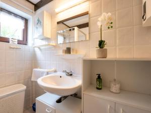 a bathroom with a sink and a toilet and a mirror at Holiday Home Noordzeepark Zeewind 2-11 by Interhome in Bredene