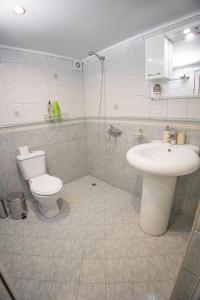 La salle de bains est pourvue de toilettes et d'un lavabo. dans l'établissement 2BD in Heart of Plovdiv Top location, à Plovdiv