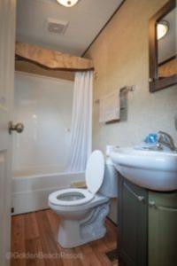 a bathroom with a white toilet and a sink at 2 Bedroom Harbor Front Cottage 2 in Roseneath