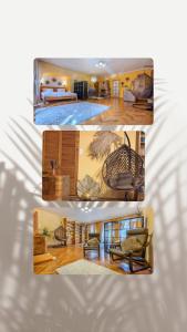 a collage of three pictures of a living room at TREE House-Old Town Brașov in Braşov