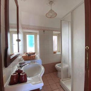 een badkamer met een wastafel en een toilet bij Vicolo Savelli Holiday Home in Palombara Sabina