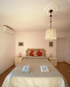 een slaapkamer met een bed met twee handdoeken erop bij Vicolo Savelli Holiday Home in Palombara Sabina