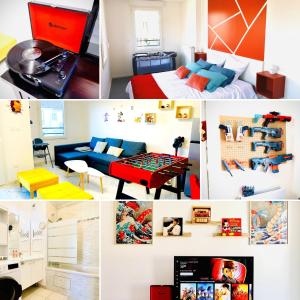 a collage of photos of a bedroom and a living room at Bourg Palette for 10 - Parking - Netflix - Wifi - Nerf in Bussy-Saint-Georges