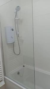 un bagno con doccia e porta in vetro di Studio Flat 2 Nelson Town Centre a Nelson