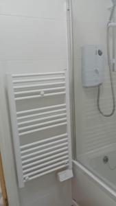 bagno bianco con doccia e servizi igienici di Studio Flat 2 Nelson Town Centre a Nelson