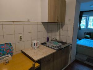 una pequeña cocina con fregadero y encimera en New apartment Old town 2, en Sarajevo
