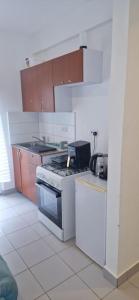 - une cuisine avec une cuisinière dans l'établissement Apartment Fumba town/ zanzibar, à Dambani