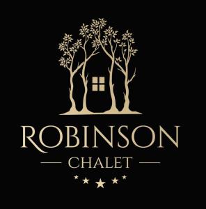 ein Logo für eine Hütte inmitten von Bäumen in der Unterkunft Chalet Robinson in Modra