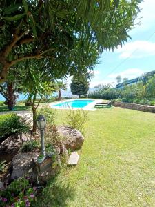 un giardino con piscina e lampada di A Casa di Matilde a Gioiosa Marea