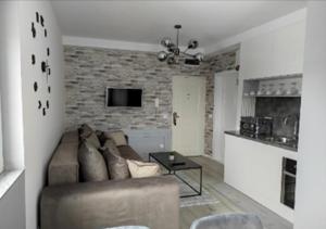 uma sala de estar com um sofá e uma mesa em Apartment Tera Proekt em Zlatibor