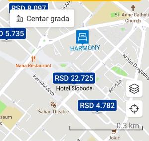 a map of the location of the hotel sigoda at Apartman Harmony Šabac Centar in Šabac