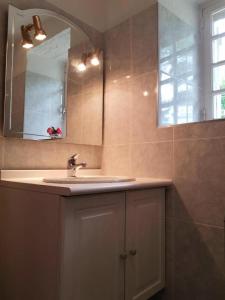 een badkamer met een wastafel en een spiegel bij Gîte de France Combelonge 3 épis - Gîte de France 6 personnes 874 in Turenne