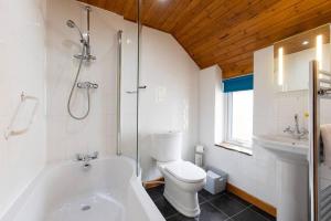 La salle de bains est pourvue de toilettes, d'une douche et d'un lavabo. dans l'établissement The Barn @ TheHomeAwaySouth, à Combe Martin