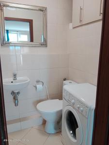 uma casa de banho com uma máquina de lavar roupa e um WC em Nad Motławą , Szopy 3 em Gdansk