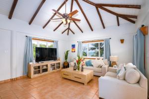 Μια τηλεόραση ή/και κέντρο ψυχαγωγίας στο Private Oceanfront 4-Bed Villa wPool on Huge Lot