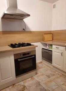 een keuken met een fornuis en een fornuis top oven bij Maison d'une chambre avec jardin amenage et wifi a Caseneuve in Caseneuve