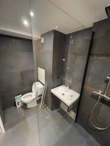 a bathroom with a toilet and a sink at Gare - Elégant appartement pour pros ou touristes in Chambéry