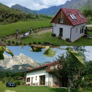 dos fotos de una casa y una montaña en Holiday Home Krn&Relax, en Kobarid