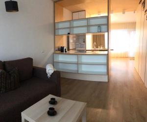 a living room with a couch and a coffee table at Ring Stop Holiday Apartment 11 in Sigulda +28 photos