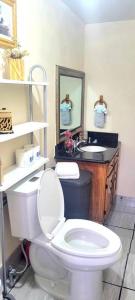 a bathroom with a white toilet and a sink at Departamento un salto a la frontera in Piedras Negras