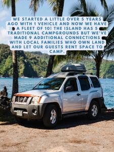 Un SUV argentato parcheggiato su una spiaggia con una poesia di Roadtrip Camping on Maui a Kahului