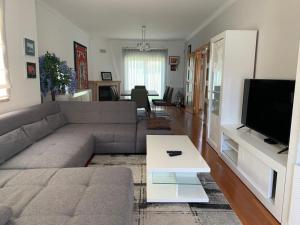 - un salon avec un canapé et une télévision dans l'établissement Villa Luxsomar, à Charneca