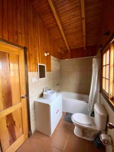 a bathroom with a toilet and a sink and a tub at Groën Chincha® Casa de Campo centrica y turistica in San Pedro