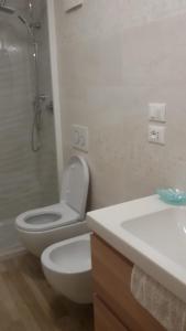 a bathroom with a toilet and a shower and a sink at Bio house posto auto aria condizionata in Bologna