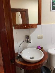 Casa Noe - Noe House في Macas: حمام مع حوض ومرحاض