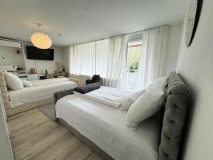 ein Wohnzimmer mit 2 Betten und einem Sofa in der Unterkunft Deluxe Unterkunft in Bonn in Bonn